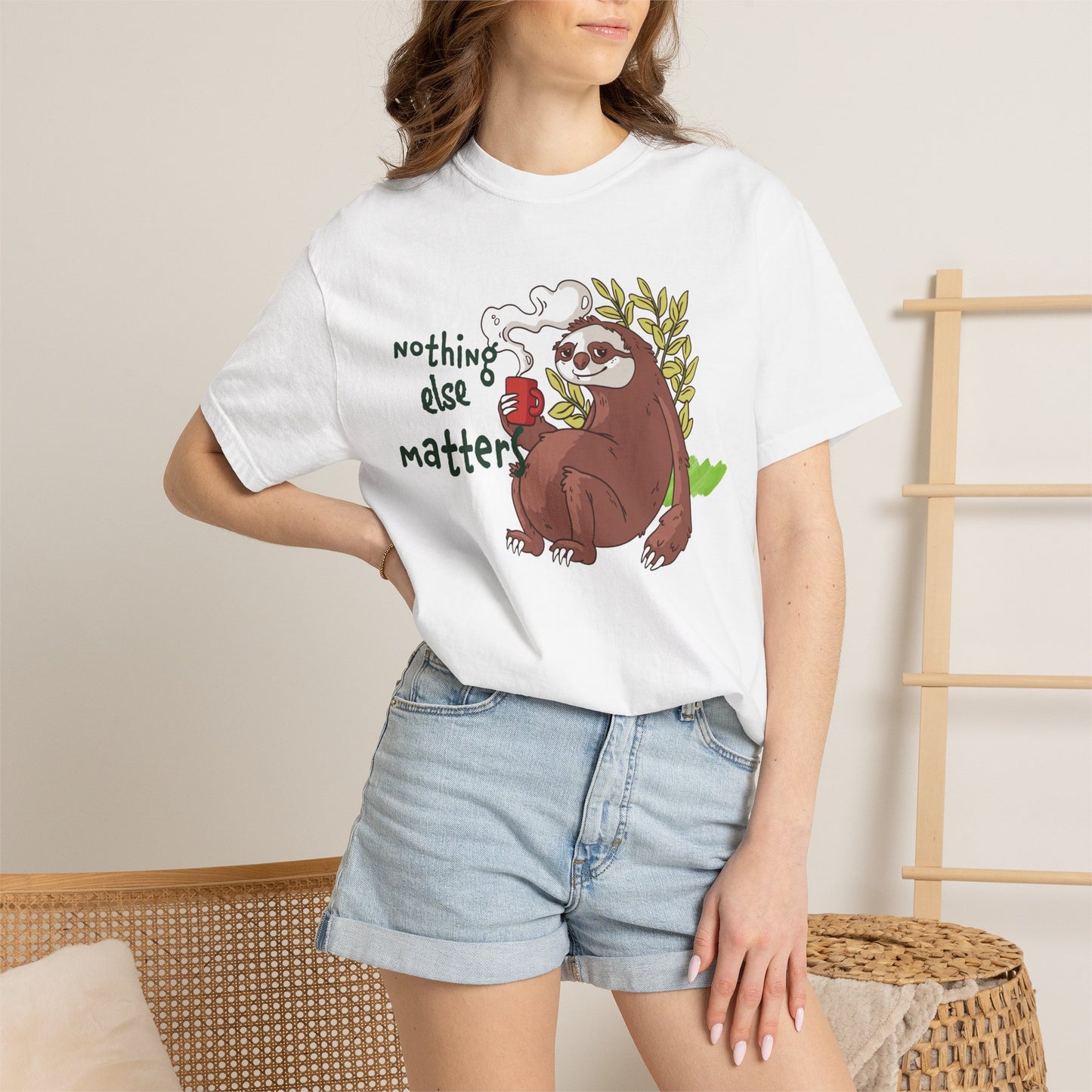 Sloth Coffee Tee – "Nothing Else Matters" Relaxed Graphic T-Shirt