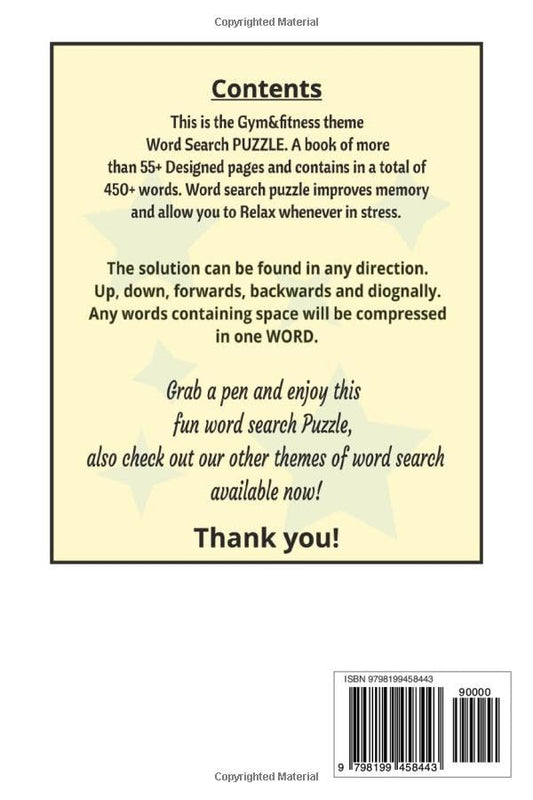 Gym & Fitness Word search PUZZLE: Word search for seniors, paperback content, relaxing, easy, 55 pages, puzzle, 6x9 inch,