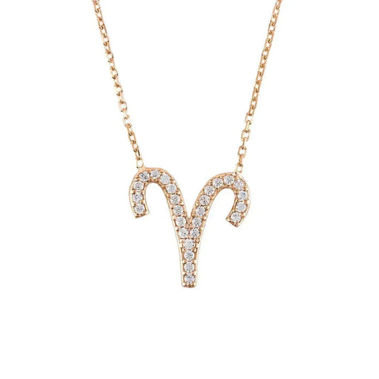 Zodiac Star Sign Pendant Necklace Rose Gold Aries