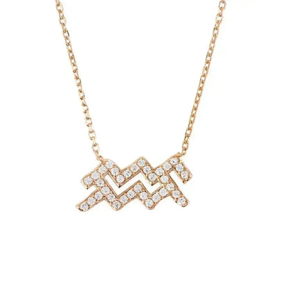 Zodiac Star Sign Pendant Necklace Rose Gold Aquarius