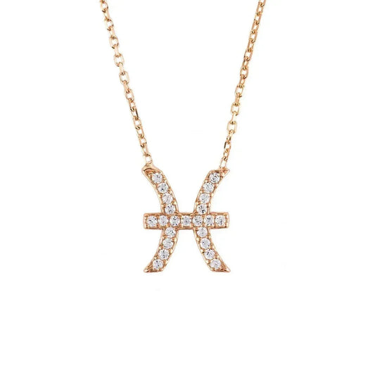 Zodiac Star Sign Pendant Necklace Rose Gold Pisces