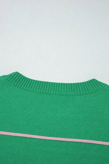White Striped Half Sleeve Drop Shoulder Sweater