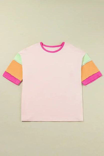Light Blue Color Block Sleeve Round Neck Oversize Top