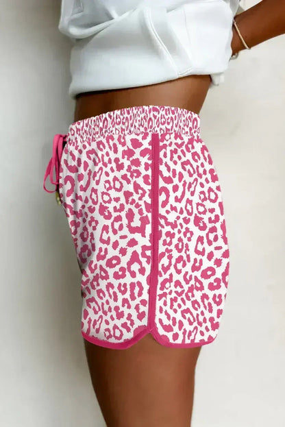Blue Leopard Elastic Waist Lace up Contrast Trim Casual Shorts