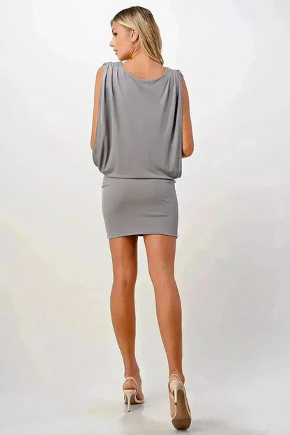 Sleeveless V-Neck Draped Mini Dress Banded - Femstylo