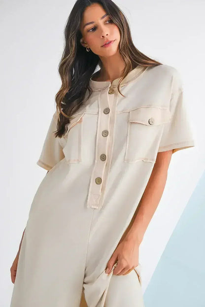 Jet Stream Patchwork Pocket Short Sleeve Jumpsuit