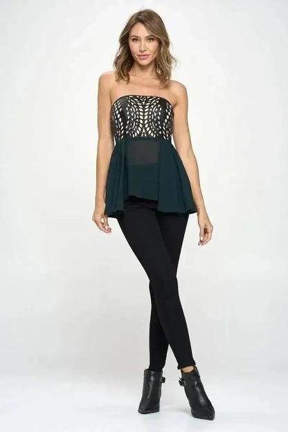 Strapless Laser-Cut Peplum Top - Chic Color Block Tube Top | Femstylo
