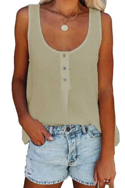 Button Textured Cotton Tank Top