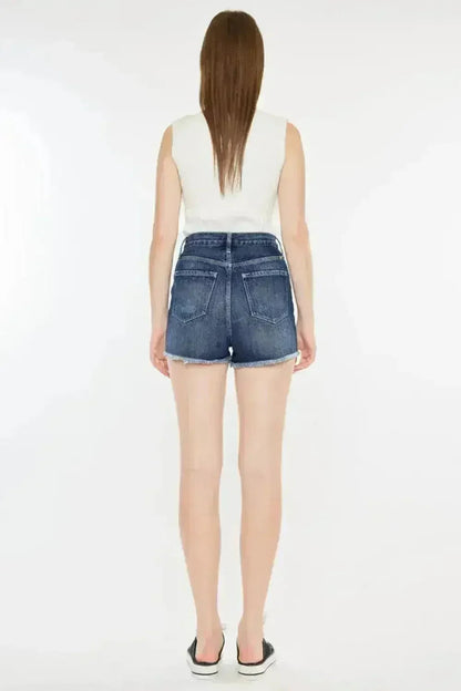 Kancan Raw Hem Button Fly Denim Shorts