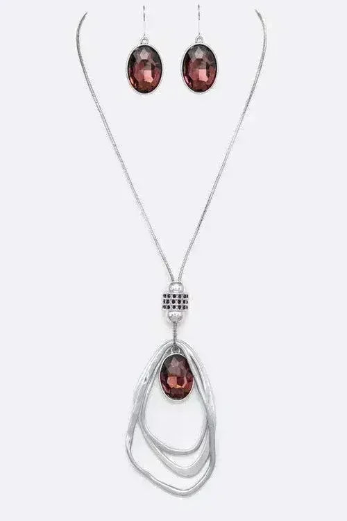Crystal Drop & Hoops Necklace Set