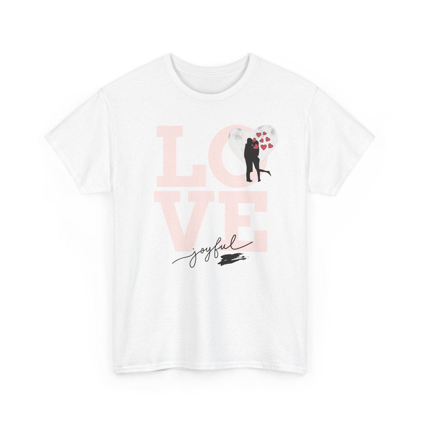 Love Kiss Graphic Tee — Romantic Valentine’s Day Shirt with 'Joyful' Script