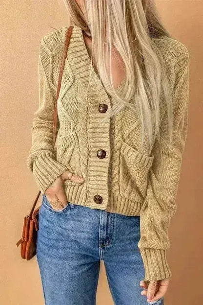 Textured Black Cardigan | Button-Front w/Pockets | Sizes S-3XL