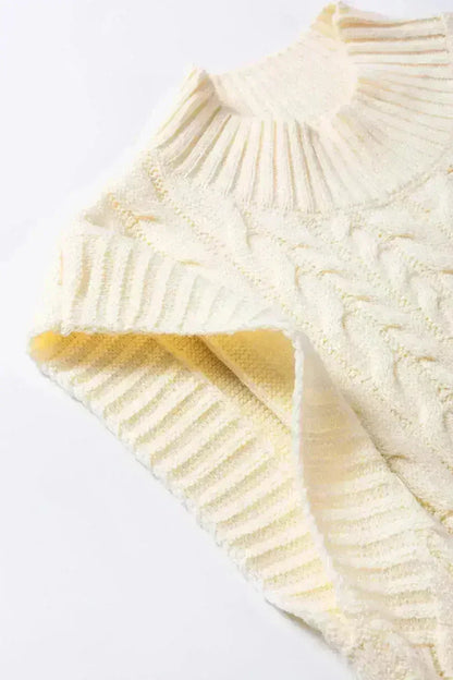 Cable Knit Sweater Vest – High Neck & Textured Oatmeal