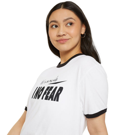 I No Fear Ringer T-Shirt — 'He Is On My Side' Inspirational Graphic Tee
