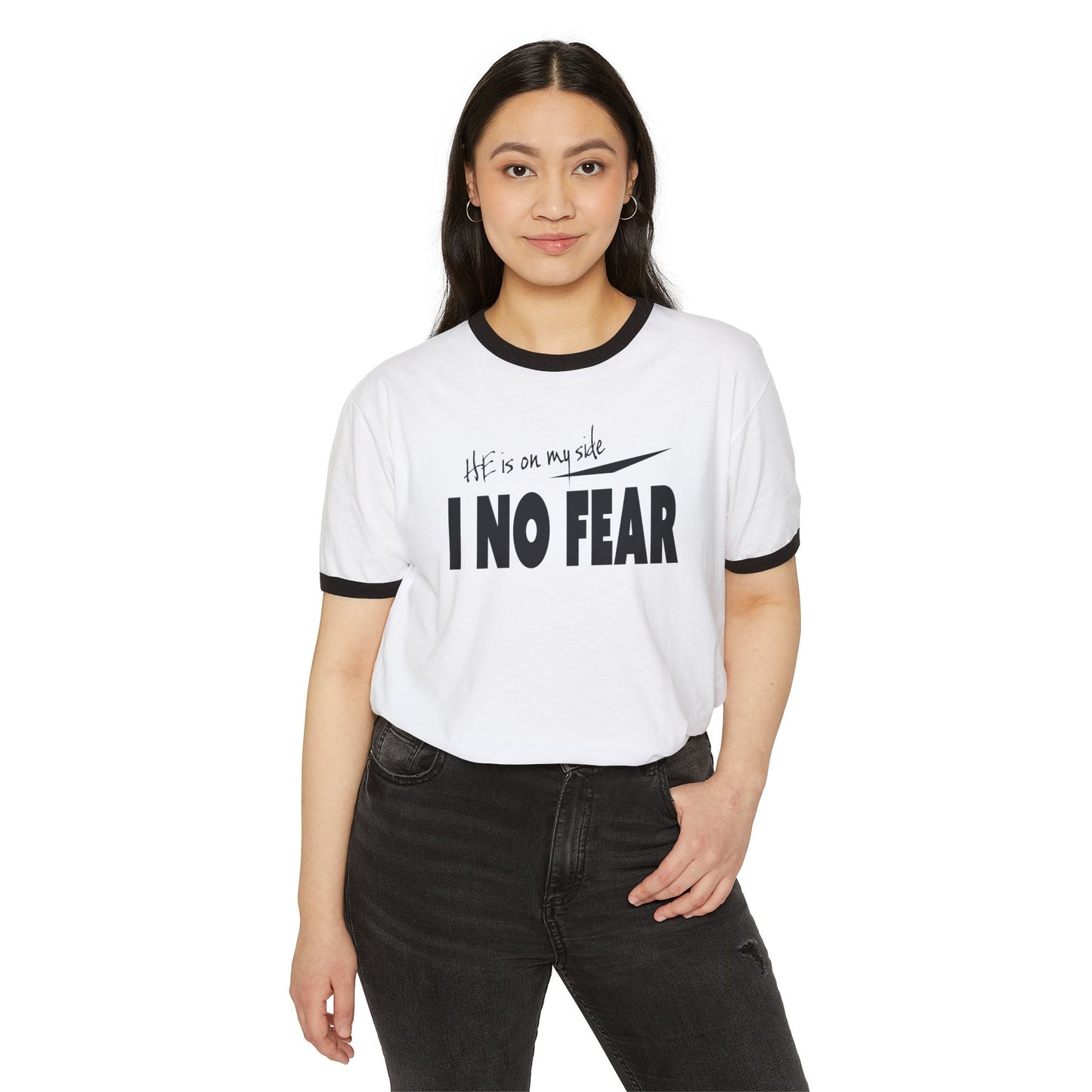 I No Fear Ringer T-Shirt — 'He Is On My Side' Inspirational Graphic Tee