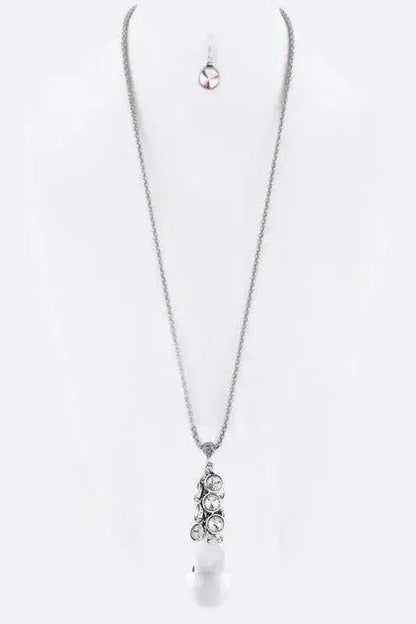Fringe Crystals & Teardrop Pendant Necklace Set