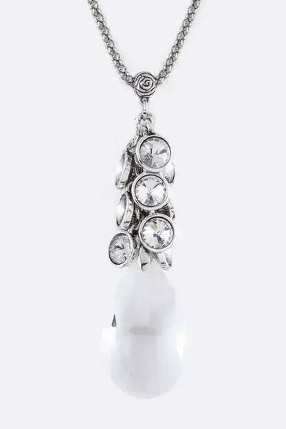 Fringe Crystals & Teardrop Pendant Necklace Set