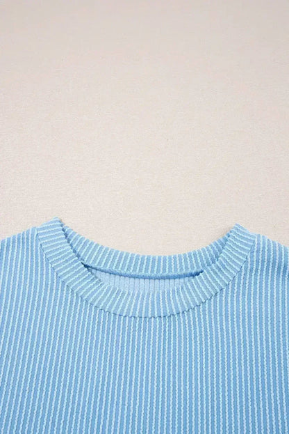 Pink Corded Colorblock Pocket Crew Neck T Shirt