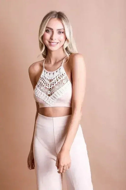 Crochet Lace High Neck Bralette