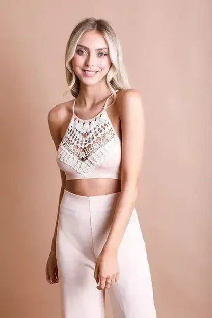 Crochet Lace High Neck Bralette