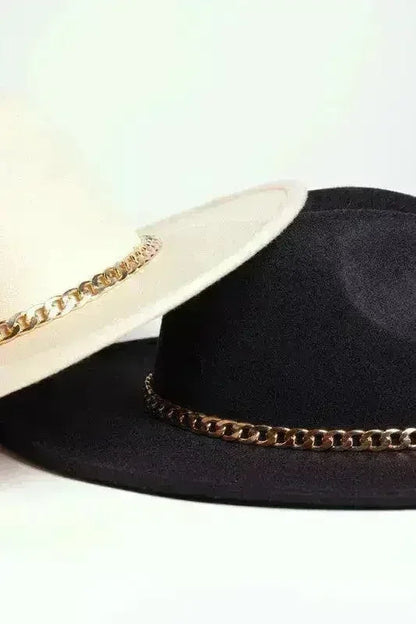 Chain Belt Fedora Hat - Suede-Like Polyester Hat | Femstylo