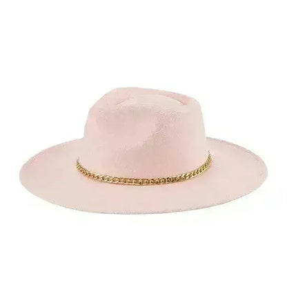 Chain Belt Fedora Hat - Suede-Like Polyester Hat | Femstylo