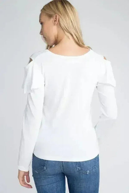 Women's Cold Shoulder Ruffle Long Sleeve Top