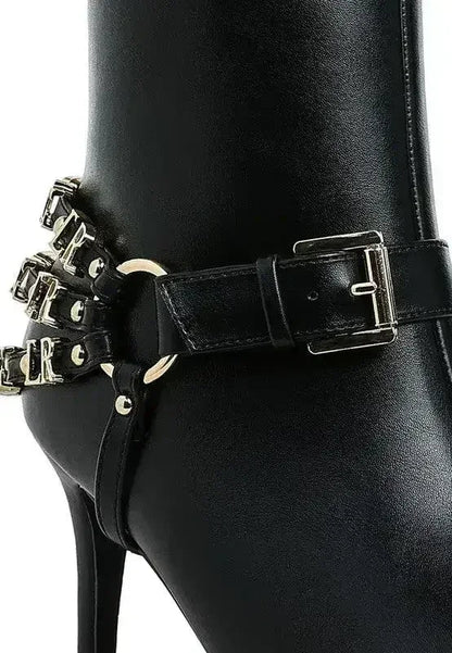Buckle Harness Stiletto Boots - 3" Heel | Femstylo