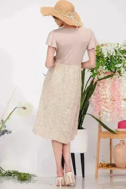 Polka Dot Flutter Sleeve Midi Dress with Pockets Plus - Femstylo