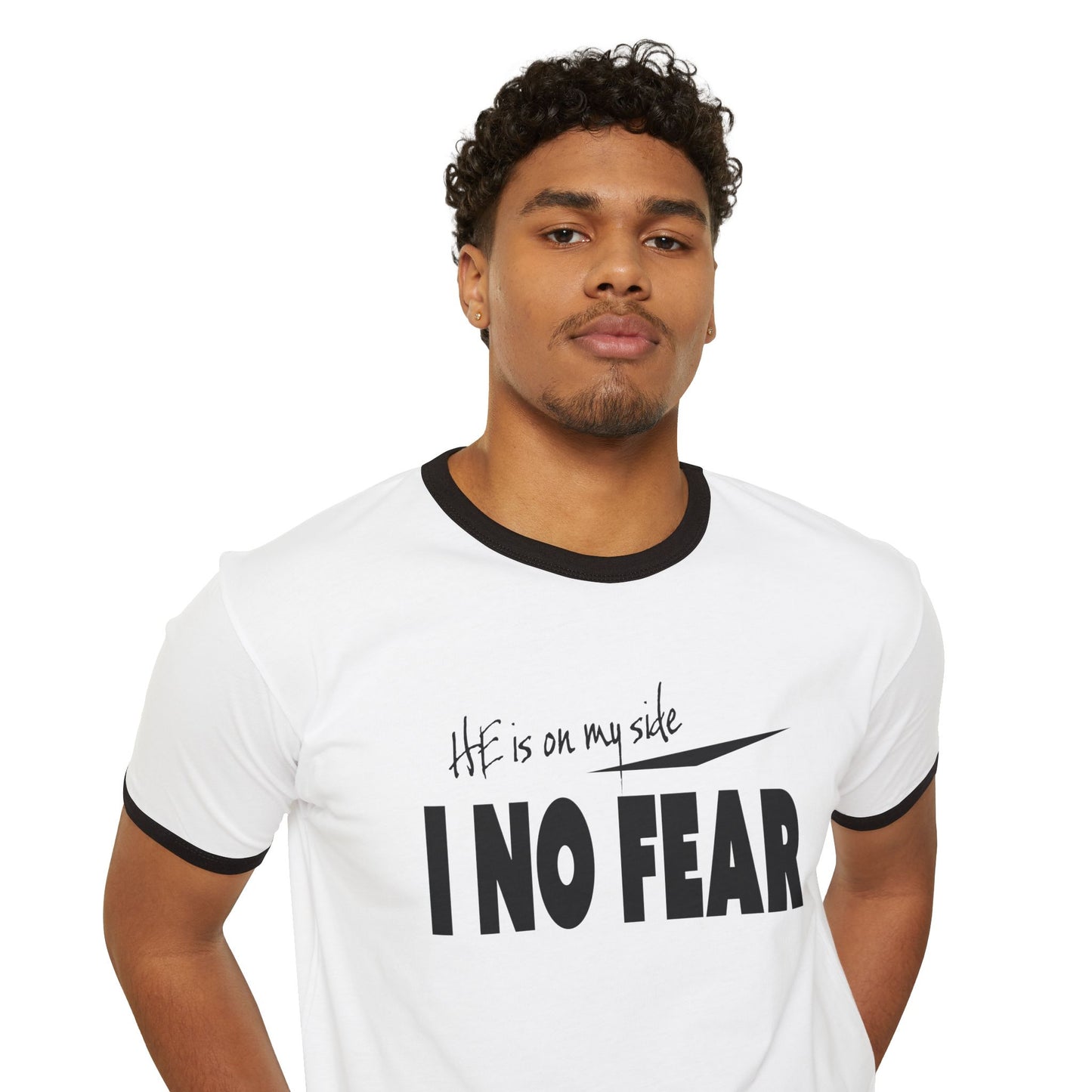 I No Fear Ringer T-Shirt — 'He Is On My Side' Inspirational Graphic Tee