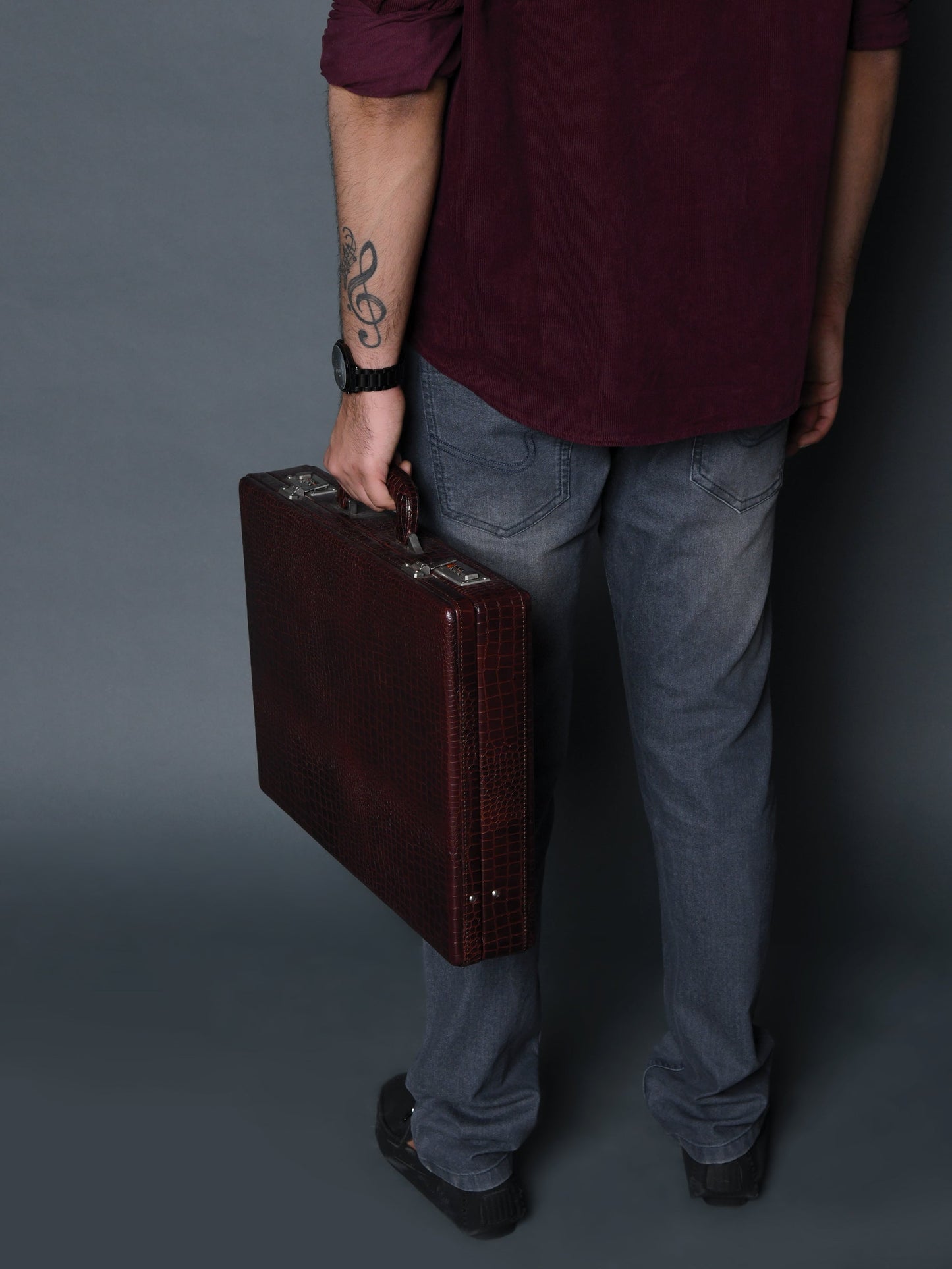 Executive Croco Leather Briefcase/Suitcase- Brown
