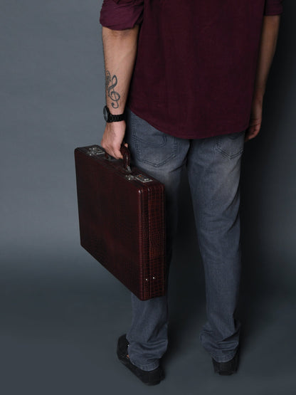 Executive Croco Leather Briefcase/Suitcase- Brown