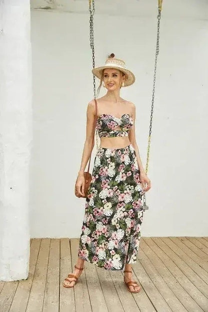 Women's 2Pcs Floral Long Skirt Set