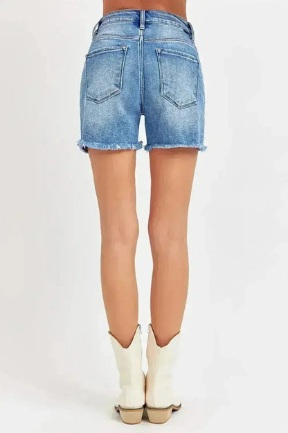 Front Slit Raw Hem Denim Shorts - High Waist Edgy Style | Femstylo