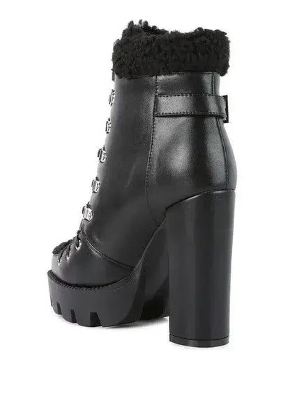 Faux Leather Fur Collar Ankle Boots - Chunky Heel | Femstylo