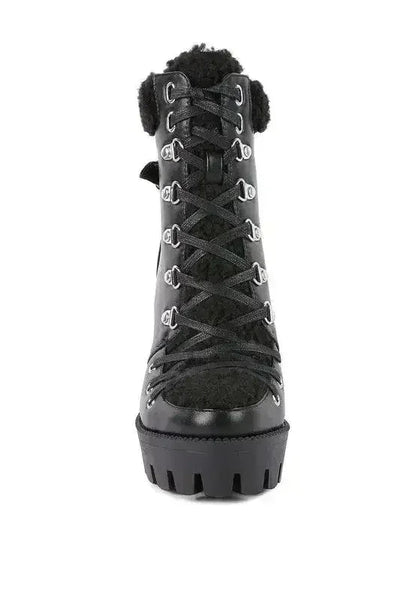 Faux Leather Fur Collar Ankle Boots - Chunky Heel | Femstylo