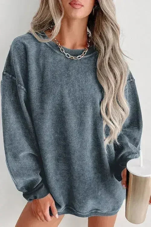 Women Ribbed Sweatshirt - Relaxed Pullover | Femstylo