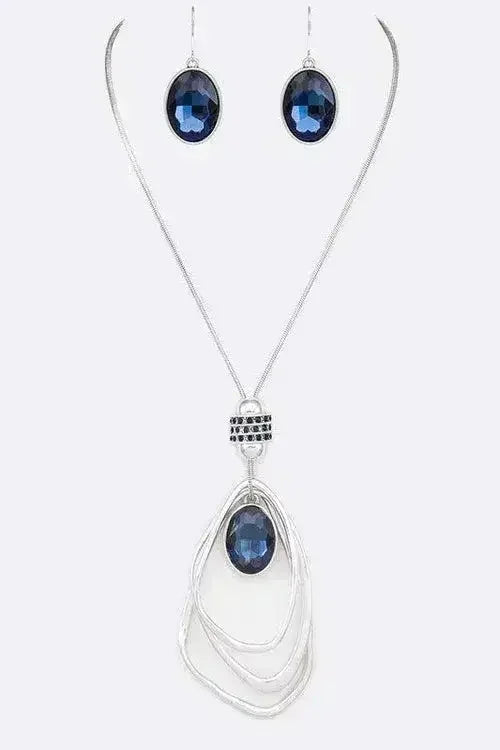 Crystal Drop & Hoops Necklace Set