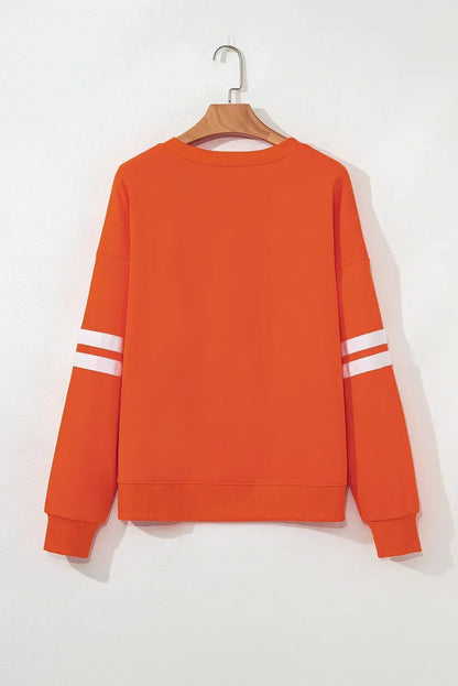 Fiery Red Striped Sleeve Loose Fit Sweatshirt - Femstylo