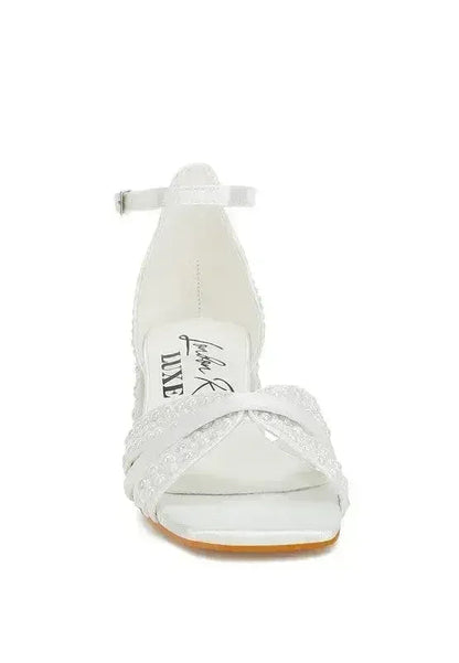 Pearl Bridal Sandals - Low Heel Satin Shoes - Wedding Party Comfort