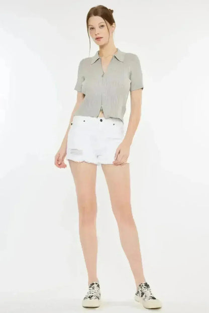 Kancan Raw Hem Distressed Denim Shorts - Vintage Wash Style | Femstylo