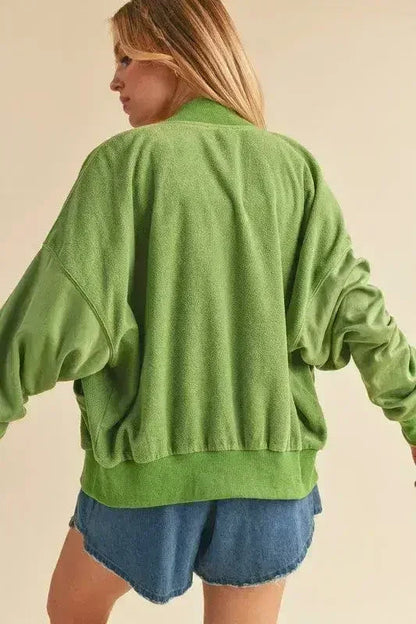 Snap Down Drop Shoulder Brushed Jacket | Femstylo