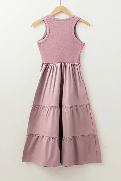 Sepia Rose Ribbed Vest Patchwork Tiered Midi Dress