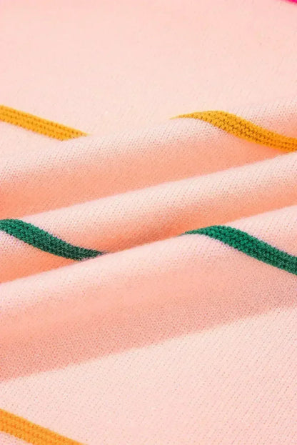 White Striped Half Sleeve Drop Shoulder Sweater