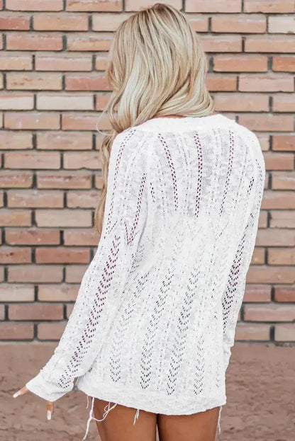 White Open Knit Cardigan - Lightweight & Machine Washable | Femstylo