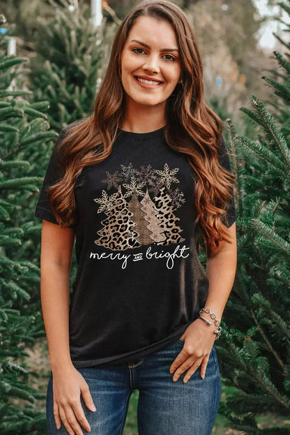 White Leopard Christmas Tree Graphic Tee – Festive & Fierce Crewneck