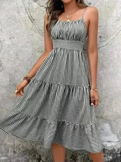 Striped spaghetti strap midi dress