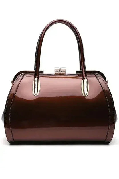 Patent Satchel Handbag - Gold Accent Faux Leather Bag | Femstylo