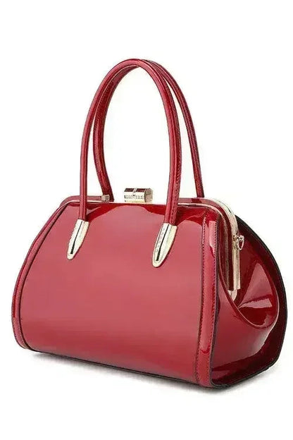 Patent Satchel Handbag - Gold Accent Faux Leather Bag | Femstylo