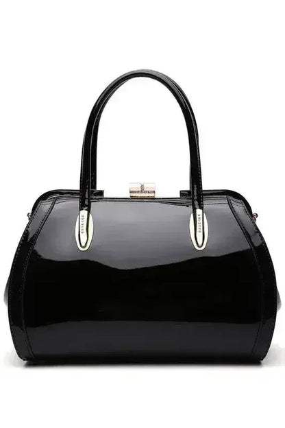 Patent Satchel Handbag - Gold Accent Faux Leather Bag | Femstylo